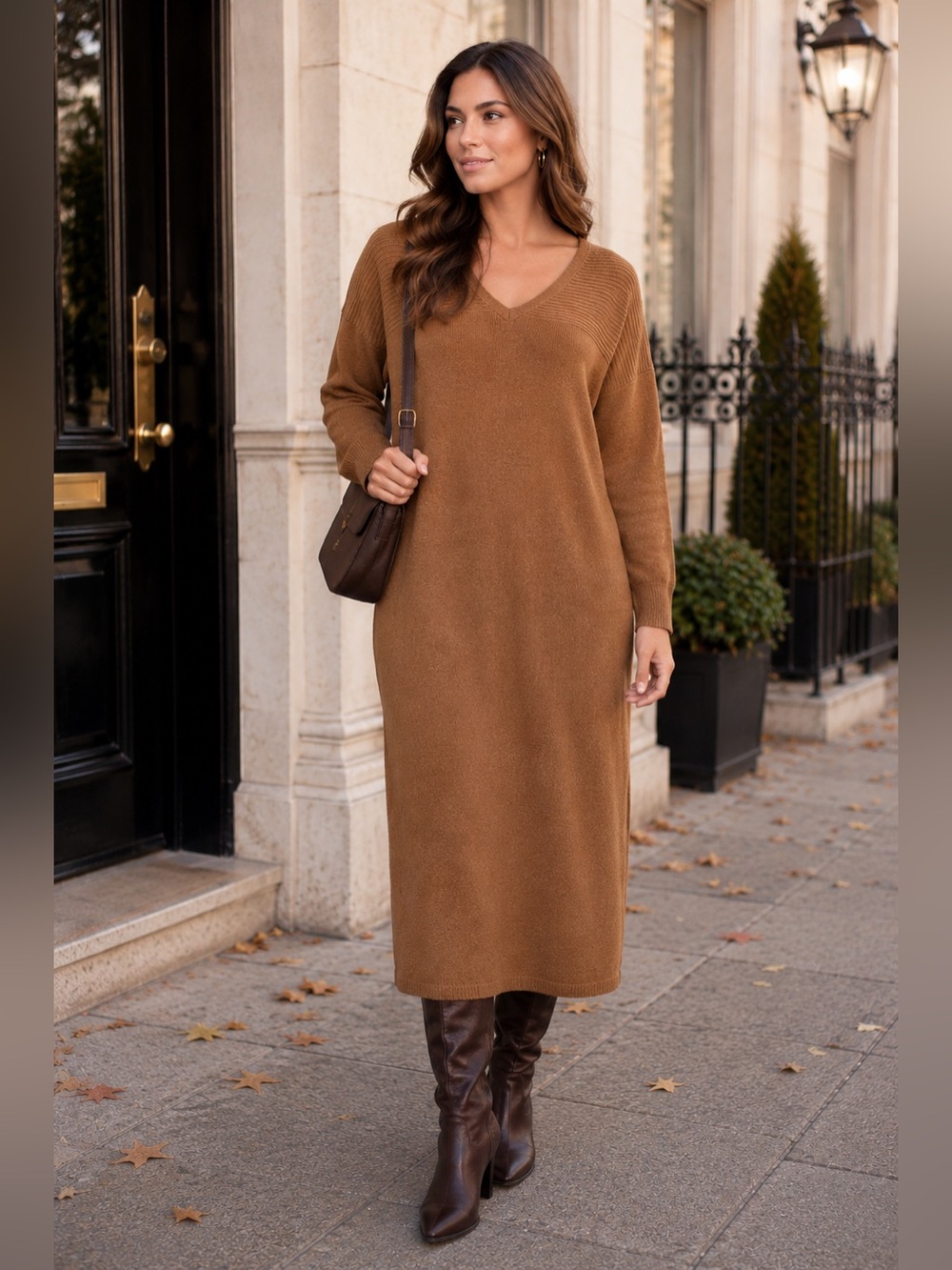 ASOS Size 6 Sweater Dress Burnt Orange Pullover V-Neck Long Sleeve Midi NWT!